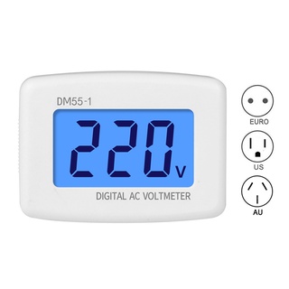  ซ็อกเก็ตทดสอบแรงดันไฟฟ้า โวลต์มิเตอร์ดิจิทัล จอแสดงผล LCD 110V-220V DM55-1 AC 80-300V ปลั๊ก EU US