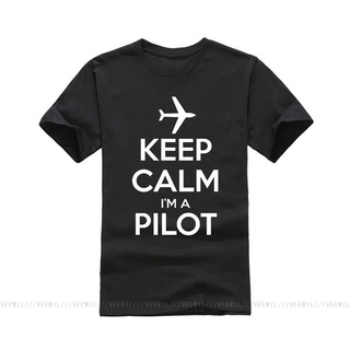 เสื้อยืดแขนสั้น คอกลม ผ้าฝ้าย พิมพ์ลาย KEEP CALM IM A PILOT AVIATION AIRPLANE สําหรับผู้ชาย GLjhdk94FKmffj03Size S-5XL