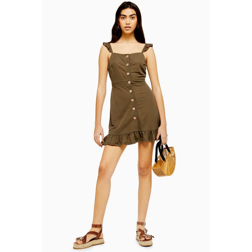 TOPSHOP ชุดเดรสสั้น Khaki Frill รุ่น 10J47QKHA สีกากี