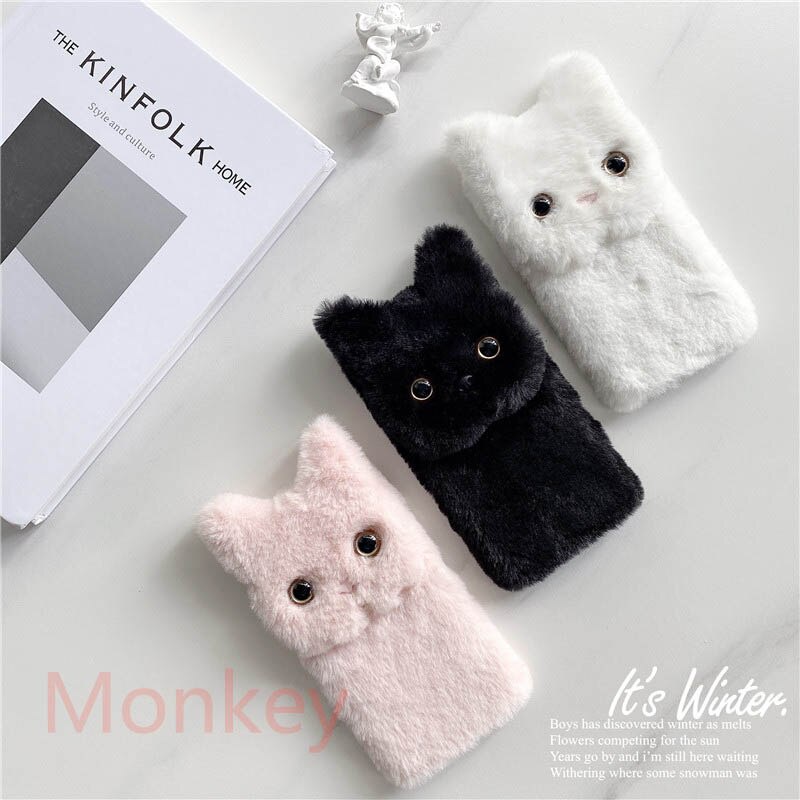 OPPO A73 2020 A95 A94 A74 A55 A72 5G A53S A92S F19 F15 F9 Pro F7 F5 เคสโทรศัพท์แบบนุ่มหูแมว 3D ขน เค