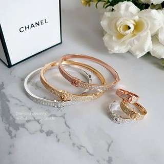 Chanel Diamond Bangle &amp; Ring กำไลข้อมือและแหวนชาแนลเข้าเซตงานเพชร CZ แท้ ตัวแหวนฝังเพชร CZ สวยวิ้ง