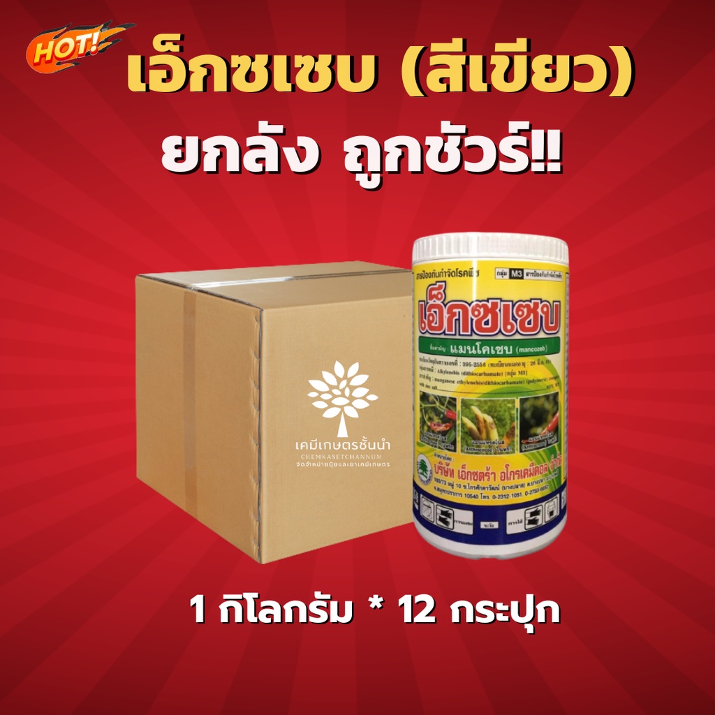 เอ็กซเซบ (ผงสีเขียว) -แมนโคเซบ – ยกลัง – (ขนาด 1 กิโลกรัม*12 กระปุก) = ชิ้นละ 185 บาท