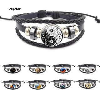 Skystar_vintage Unisex Yin Yang สร้อยข้อมือหนังสามารถปรับได้