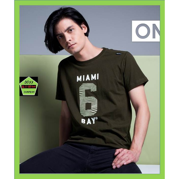 Miami bay เสื้อคอกลม ชาย รุ่น Number 6 สีเขียวขี้ม้า
