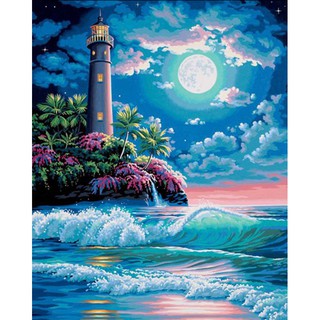 Diy cartoon lighthouse diamond painting / cross stitch / bedroom living room / wall stickers wall painting decoration