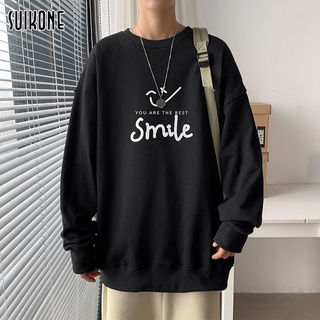 Suikone [COD]เสื้อสเวตเตอร์แขนยาวผู้ชายคอกลมพิมพ์ลายแฟชั่นเรียบง่าย