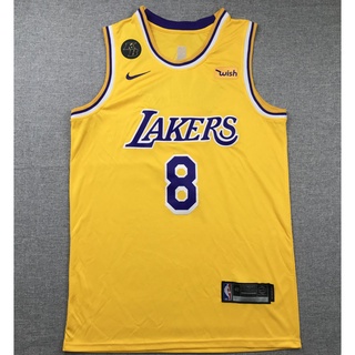 ใหม่ NBA Los Angeles Lakers สําหรับผู้ชาย #เสื้อกีฬาบาสเก็ตบอล ปักลายโลโก้ Kobe Bryant KB สีเหลือง จํานวน 8 ชิ้น