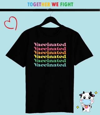 เสื้อยืดวัคซีน โควิด สีดำ ฉันฉีดวัคซีนแล้ว Im Vaccinated ใส่สบาย สีสันสดใส สกรีนแบบ DTG