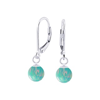 SILVER THAI 6mm Green opal earring silver ต่างหูโอปอลสีเขียวขนาด 6 มิล เงินแท้925