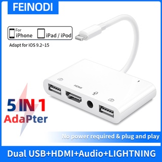 อะแดปเตอร์ฮับ Hdmi คู่ Usb สําหรับ Iphone เป็นทีวี ไมโครโฟน สายสัญญาณเสียง สําหรับ Ipad Ipod Otg พร้อมที่ชาร์จ