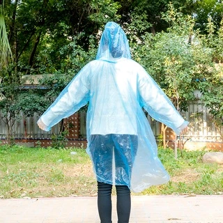เสื้อกันฝน กันน้ำ ชุดกันฝน มีหมวก พกพาง่ายมาก แบบบางใช้แล้วทิ้ง（สีจัดส่งแบบสุ่ม）
