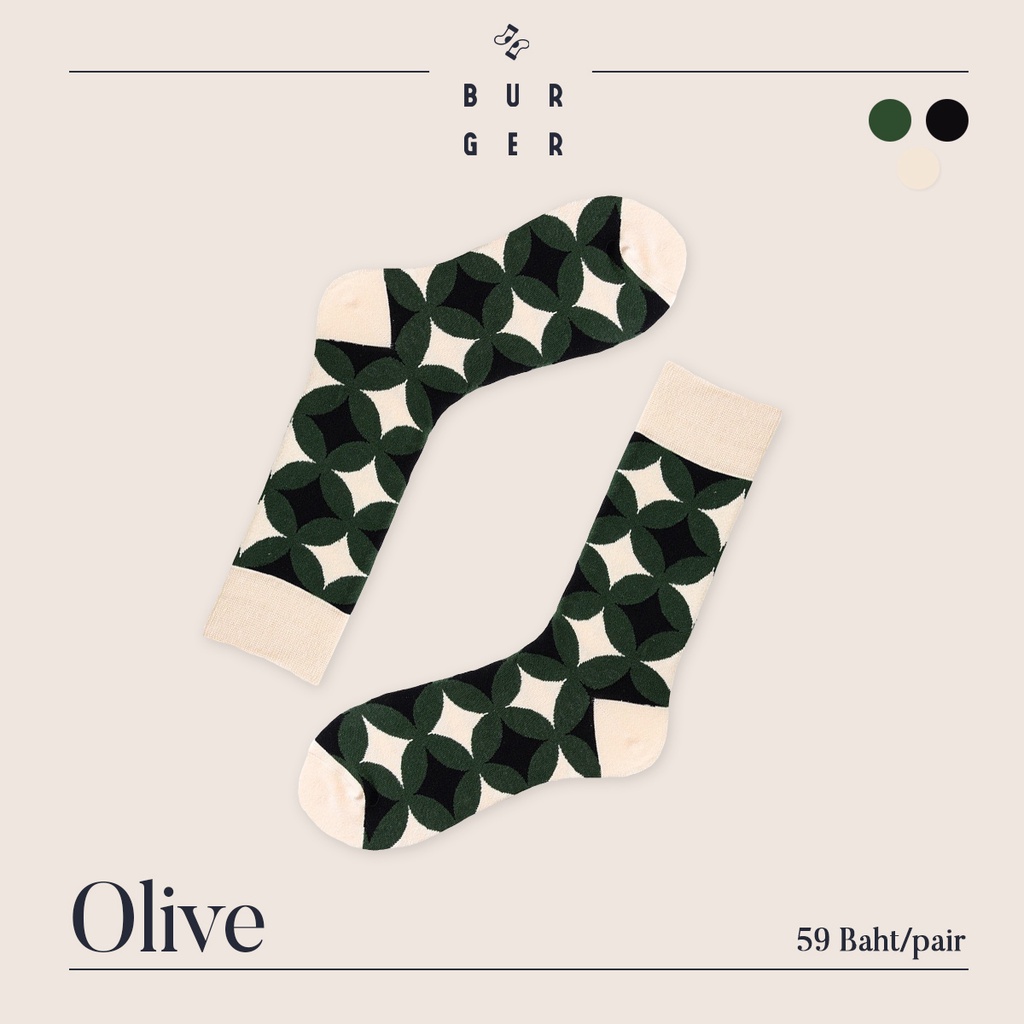 Olive ถุงเท้าแฟชั่น ครึ่งแข้ง ลายโอลีฟ ราคาถูก คุณภาพดี