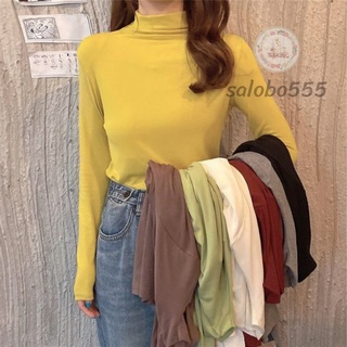 SALABO(พร้อมส่ง)  เสื้อยืดแขนยาวคอเต่า เสื้อแขนยาวคอเต่า เสื้อคอเต่า ผ้ายืดนิ่ม ใส่สบาย #D003 🐢