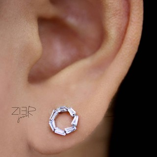 ต่างหูทรงกลมเงินแท้ 925 ประดับพลอยCZ Earring Silver 925 With Cubic Zirconia-(E26180257)