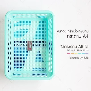 ตะกร้าพลาสติก ใส่กระดาษ A5 ได้ #รุ่น Triple-P 1253 มีหลายสีให้เลือก สีหวานน่ารัก ตะกร้าใส่เอกสาาร กระจาด ตะกร้าใส่ของ