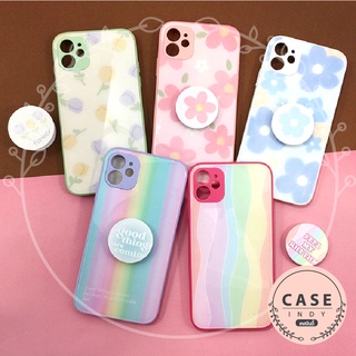 เคส Samsung  A22 เคสมือถือกระจกพิมพ์ลายหน้าเงา   กันเลนส์กล้อง เคสดอกไม้ ฟรี Griptok