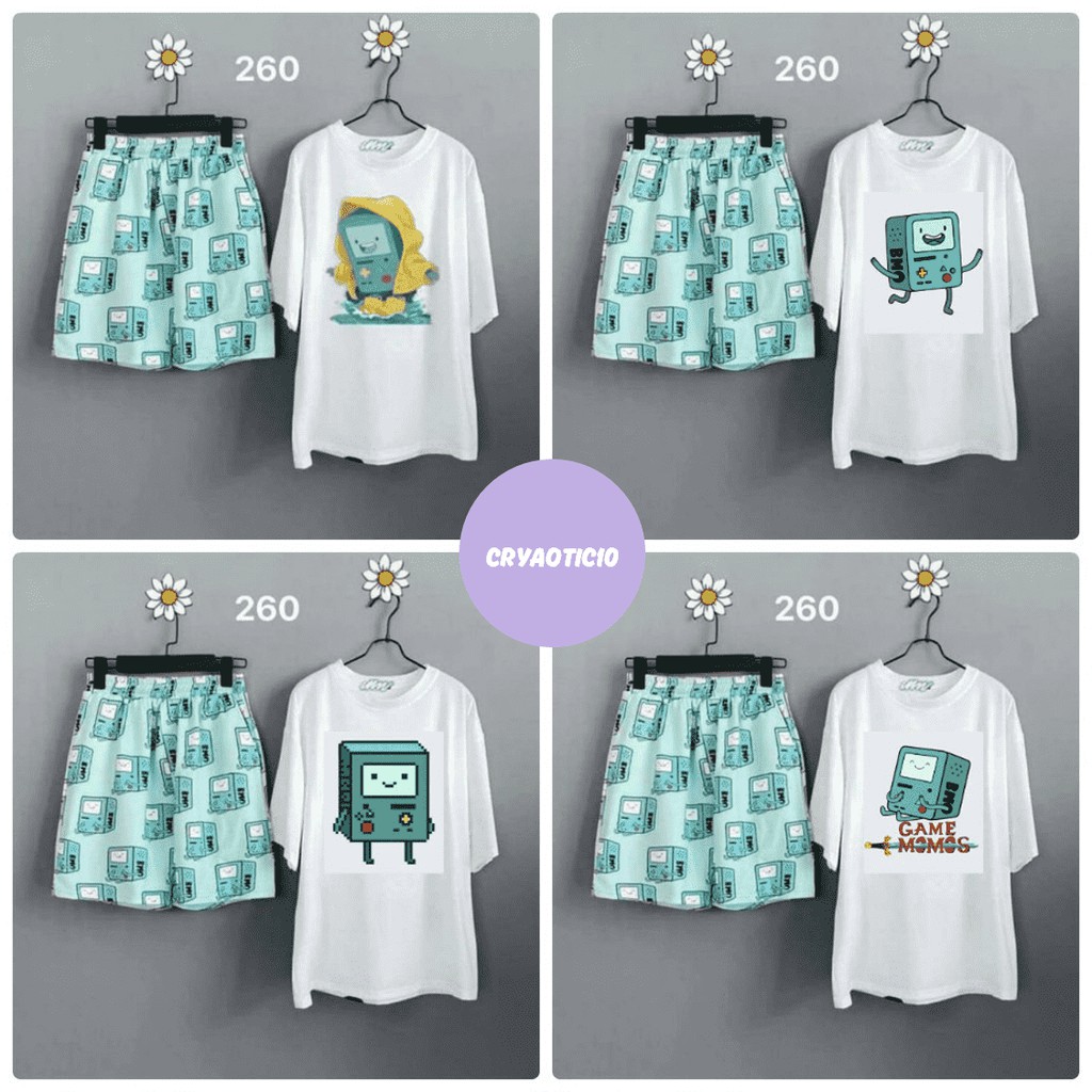 เสื้อ BMO + BMO กางเกงขาสั้นการ์ตูน unisex Set