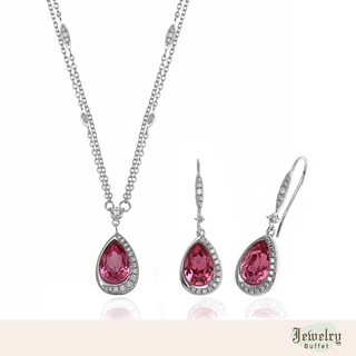 Jewelry Buffet Rose crystal Crescent Drop Set Sterling Silver 925 with Rose crystal and White CZ