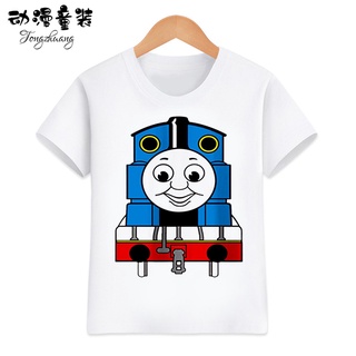 เสื้อยืดแขนสั้นลําลอง ลาย Thomas Train and Friends สีขาว สําหรับเด็กผู้ชาย และเด็กผู้หญิง