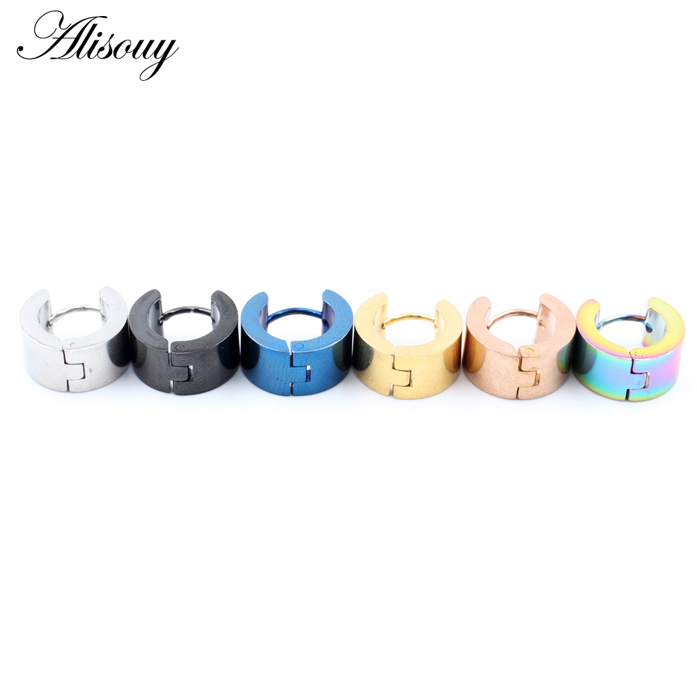 Alisouy ต่างหูห่วง สเตนเลส สีดํา กว้าง 5 มม. 6 มม. 7 มม. 9 มม. สไตล์พังก์ โกธิค เครื่องประดับ สําหรับผู้ชาย ผู้หญิง ทุกเพศ 2 ชิ้น