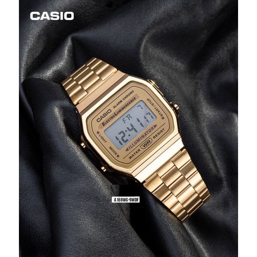 นาฬิกา Casio  รุ่น A168WG-9W  นาฬิกาข้อมือ สายสแตนเลสสีทอง ของแท้ 100%  ประกันศูนย์ CMG 1 ปี (ไม่แท้