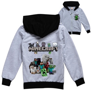 เสื้อแจ็กเก็ตกันหนาว มีฮู้ด มีซิป แขนสั้น ลายการ์ตูน Minecraft สําหรับเด็กผู้ชาย และเด็กผู้หญิง