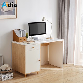 Aidia  โต๊ะเขียนหนังสือสไตล์มินิมอล พร้อมตู้ข้าง สีขาว  W58xL120xH75.5 cm.  Classic Study Table