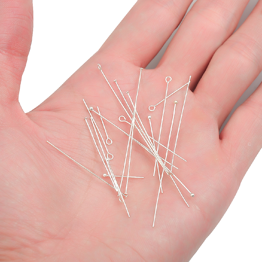 [15-50 มม.] 925 เงินสเตอร์ลิง Eye Head Pins หัวแบน Pins T รูปร่างเข็ม Ball Head Pins สําหรับเครื่องประดับทํา DIY 2 ชิ้น