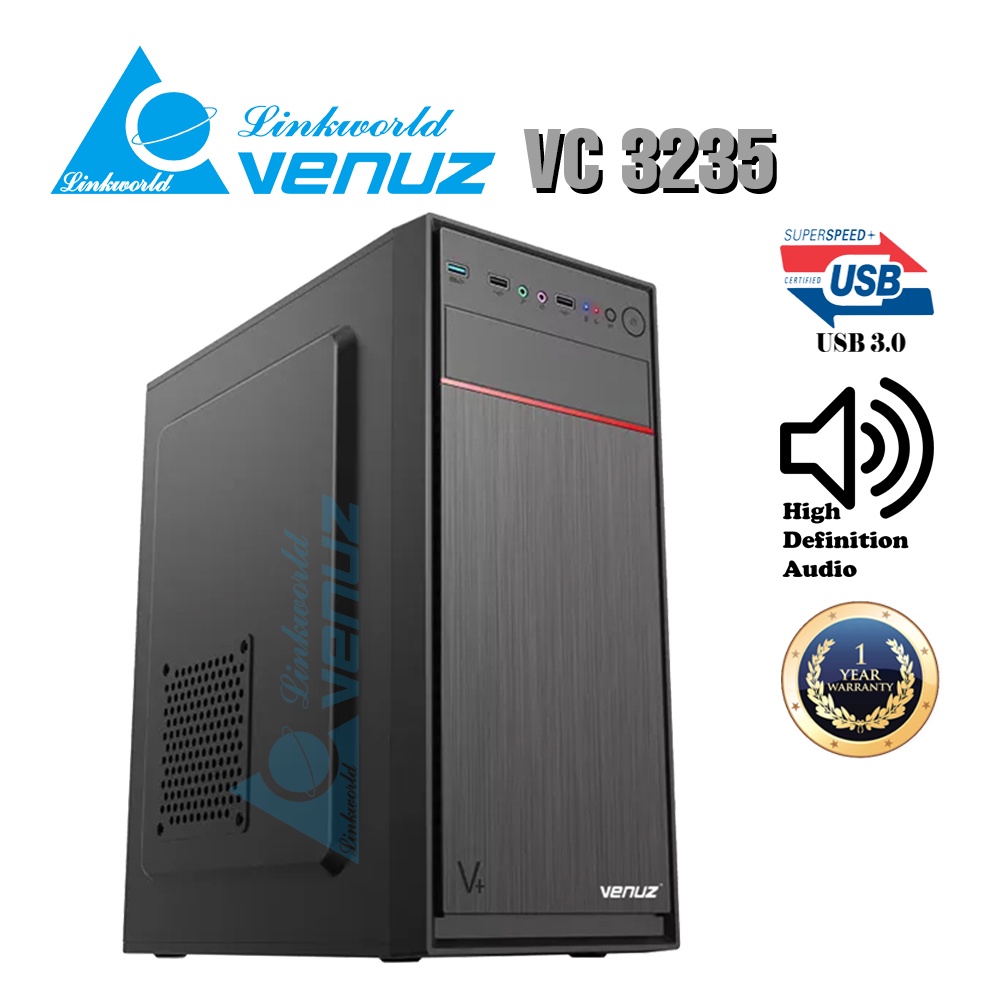 VENUZ ATX Computer Case VC 3235 - Black/Red