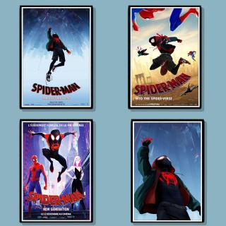 โปสเตอร์ภาพยนตร์ SpiderMan Into the SpiderVerse สีขาว สําหรับตกแต่งผนังบ้าน บาร์