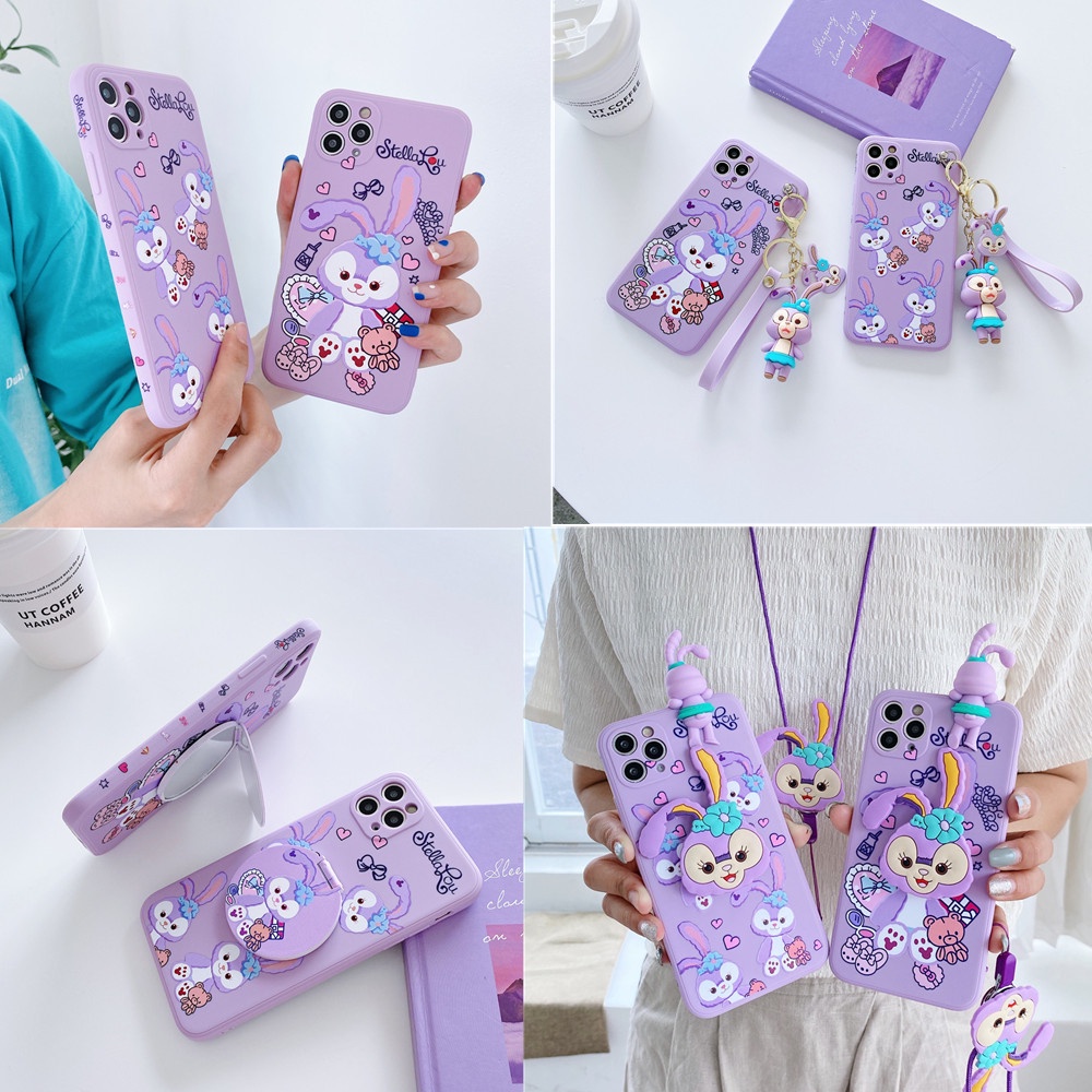 Samsung Galaxy A10 A10S A02S M02S M10 M10S A11 A12 M12 A20Sปลอกซิลิโคนอ่อนนุ่มเคสโทรศัพท์การ์ตูนDisneyสร้างสรรค์สเตอริโอน่ารักSellaกระต่ายที่วางโทรศัพท์ขาตั้งเชือกเส้นเล็กฝาครอบกระจก