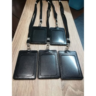 สายคล้องบัตร สีดำ คลิปตัวดีด ล็อคเหล็ก พร้อมซองหนัง D-ring สีดำ (แพ็ค 5 ชุด)
