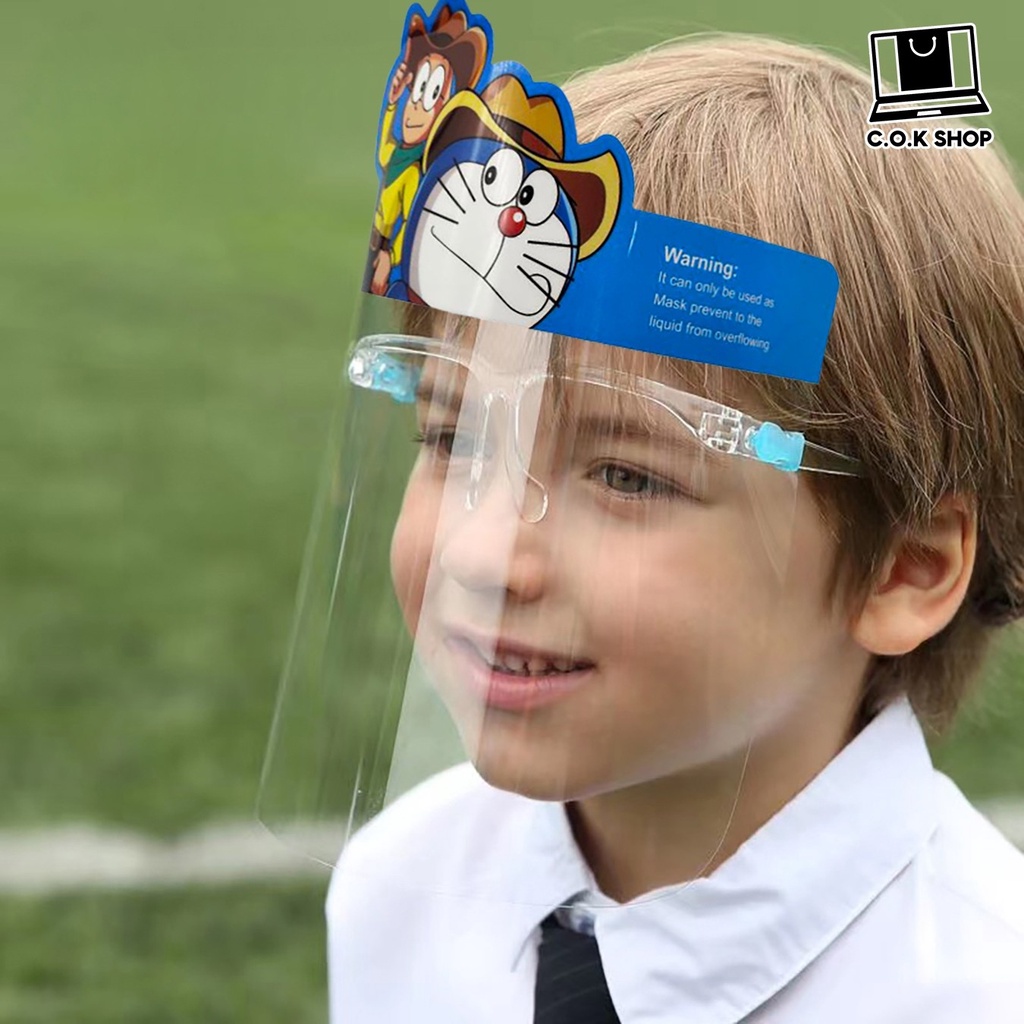 Face Shield สำหรับเด็ก หน้ากากใสลายการ์ตูน ป้องกันละอองฝอย น้ำลาย ฝุ่น เฟสชิลด์เด็ก การ์ตูน น่ารัก ใส่สบาย