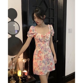 พร้อมส่ง เดรสมีซับใน ซิปหลัง  Elis Flora Dress