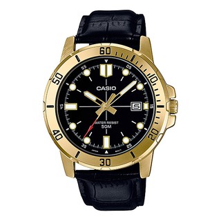 CASIO Standard รุ่น MTP-VD01GL-1EVUDF สายหนัง สีดำ ขอบทอง สินค้าใหม่ ของเเท้ รับประกันศูนย์ CMG