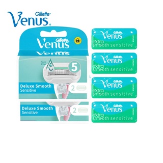 Gillette Venus ใบมีดโกนว่านหางจระเข้ 5 ชั้น สําหรับสบู่ก้อน ทุกรุ่น 2 ชิ้น