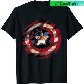 เสื้อยืดผ้าฝ้ายพิมพ์ลายแฟชั่น เสื้อยืด พิมพ์ลายธง Marvel Captain America Avengers สําหรับผู้ใหญ่