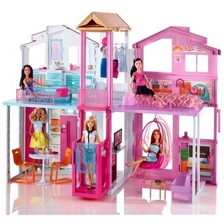 Barbie 3-Story Townhouse เฟอร์นิเจอร์บ้านตุ๊กตา บ้านตุ๊กตาบาร์บี้ 3 ชั้น รุ่น DLY32