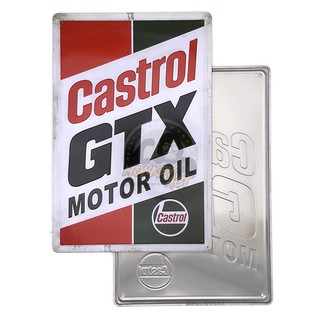 ป้ายสังกะสีวินเทจ Castrol GTX Motor Oil (ปั๊มนูน), ขนาด 20x30 ซม.