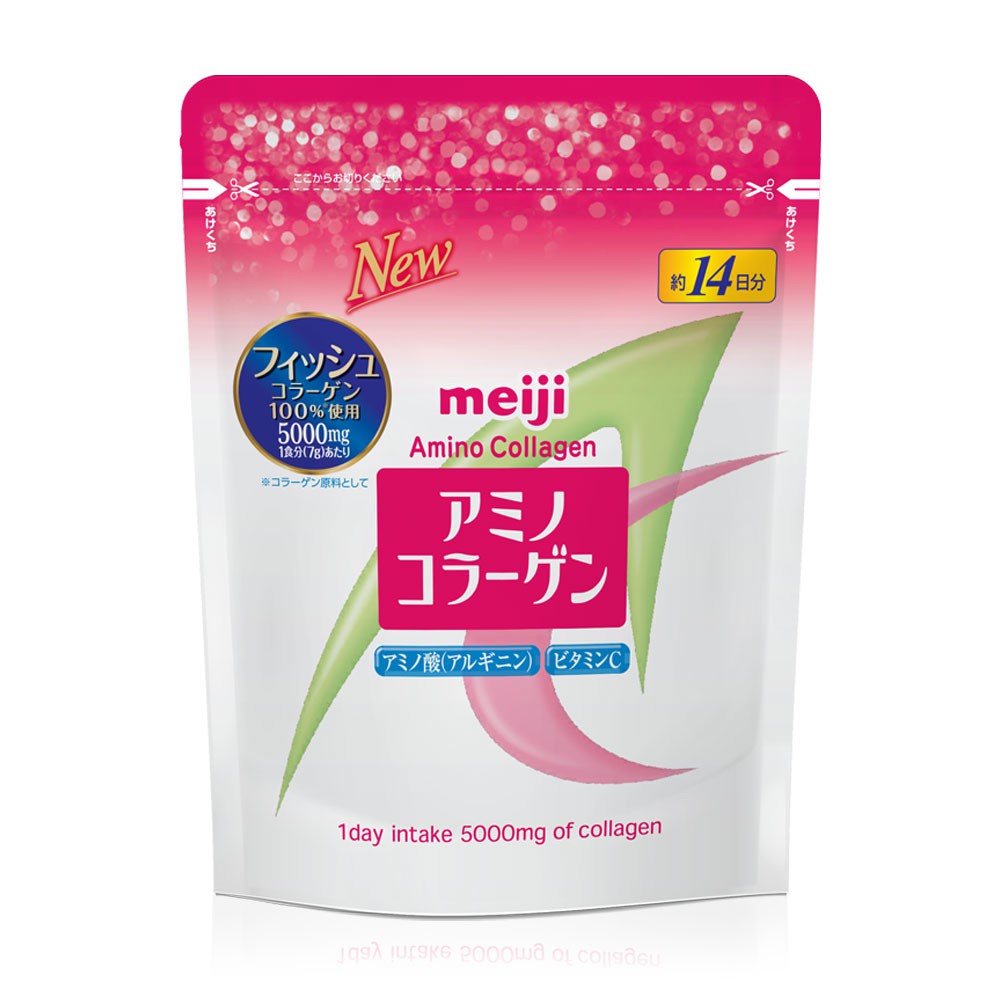 Meiji Amino Collagen 98g มอบความงามแห่งการบำรุงผิวด้วยผลิตภัณฑ์เสริมอาหารคอลลาเจนเปปไทด์ขนาดเล็กพิเศษจากปลาถึง 5,000 ...