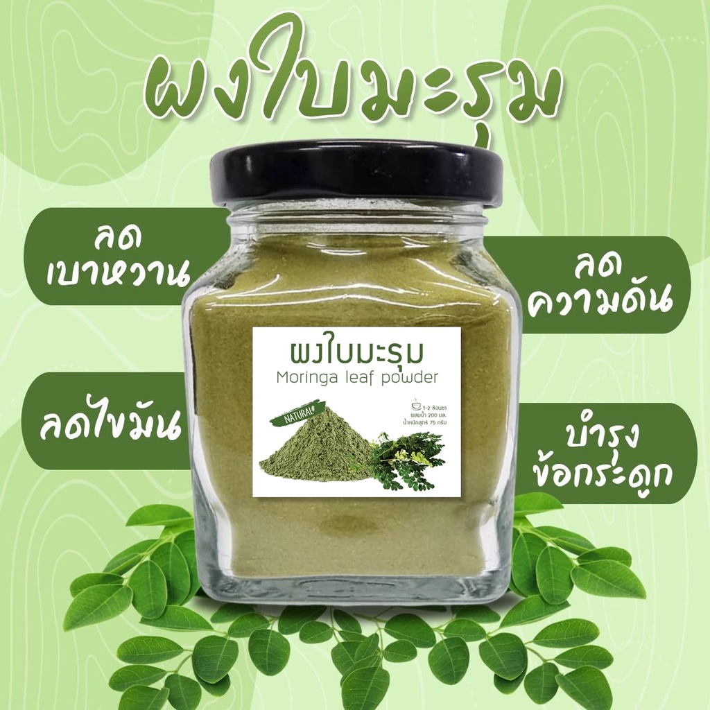 Organic Moringa Leave Powder มะรุมผงออร์แกนิค ผงใบมะรุม กระปุก 75 กรัม