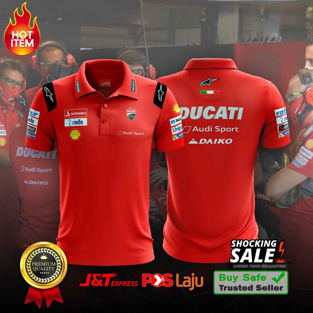 เสื้อยืดโปโล ทีม Ducati MotoGP สีแดง สีดํา ไซซ์ XS-3XL