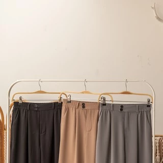 Cicishop(5193)กางเกงทรงกระบอกเล็กเอวสูง สีNatureผ้า Polyester 100% ผ้าลื่นไม่ยับง่ายสม็อคหลัง