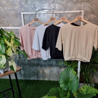 (กรอกโค้ดลดเพิ่ม50บาท  INCM8EM) เสื้อครอปสม๊อคเอว ผ้าอ๊อกฟอด