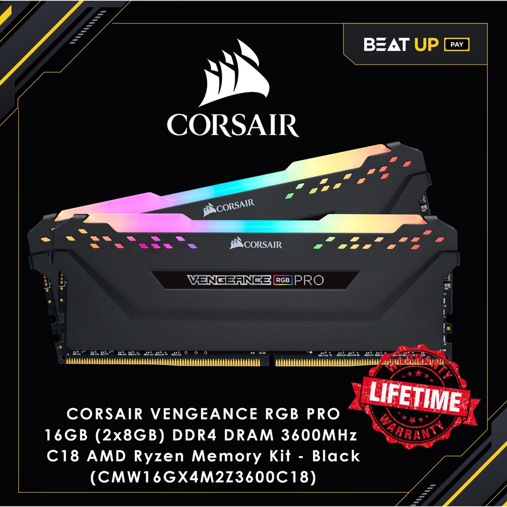 Corsair VENGEANCE แรมโต๊ะ RGB PRO AMD RYZEN DESKTOP DDR4 16GB (2X8Gb) 3600MHZ สีดํา C18 CMW16GX4M2Z3600C18