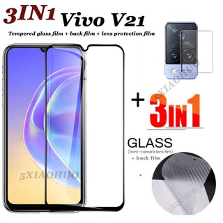 （3 in 1）For Vivo V21 5G V23E V20 Pro V19 V17 / V17 V15 Pro ฟิล์มกระจกนิรภัย + ฟิล์มกันรอย +ฟิล์มป้องกันเลนส์ สำหรับ