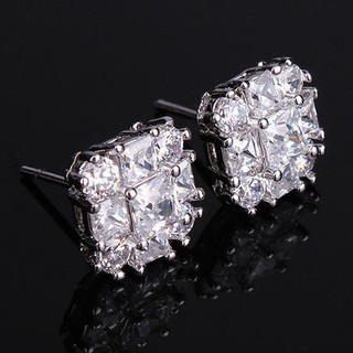 ต่างหูเพชร CZ AAA+ ตัวเรือน 18K white gold filled