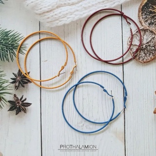 Matte Red Honey Yellow Blue 925 Sterling Silver Hoop Earrings ต่างหู ตุ้มหู ห่วง สี แดง น้ำตาล เหลือง ส้ม ฟ้า ด้าน