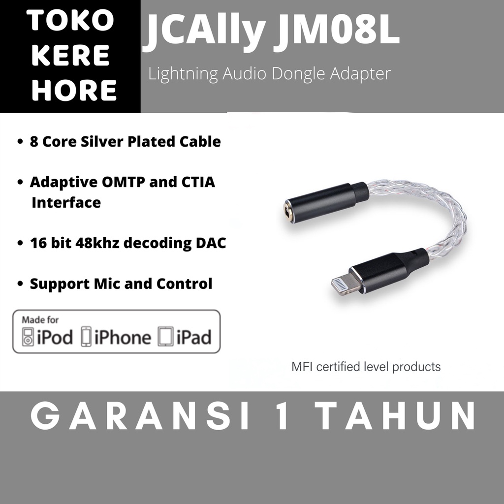 JCAlly JM08L อะแดปเตอร์ดองเกิลเสียง Lightning ได้รับการรับรอง MFI