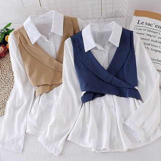 TOP BLOUSE DEANDRA/ ATASAN WANITA BLOUSE 2IN1 FREE ROMPI KOREAN STYLE